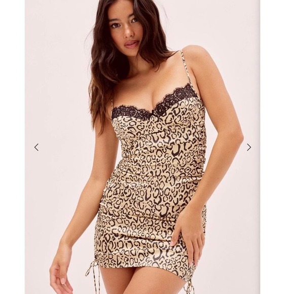 For Love And Lemons Dresses & Skirts - For Love & Lemons Frankie Leopard Print Mini Dress | Lace Trim Silk Blend Size S